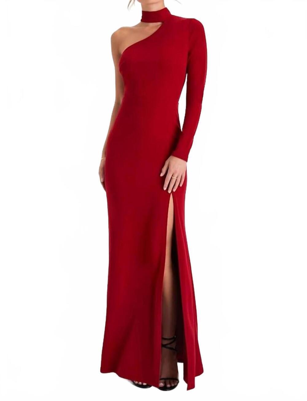 NEW LULUS keep it interesting cutout one-shoulder maxi dress in red